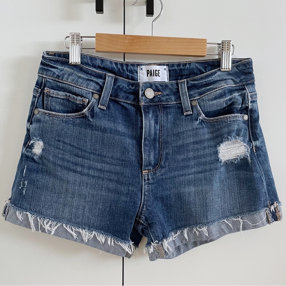 SOLD Paige Jimmy Jimmy Mid Wash Distressed Denim Shorts 24